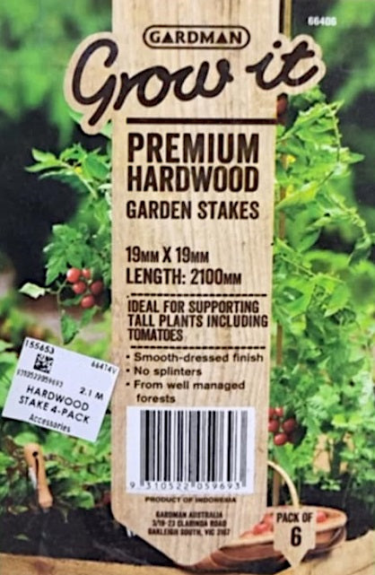 Gardman Grow It Premium Hardwood Garden Stakes - 19x19x2100mm 6-Pack