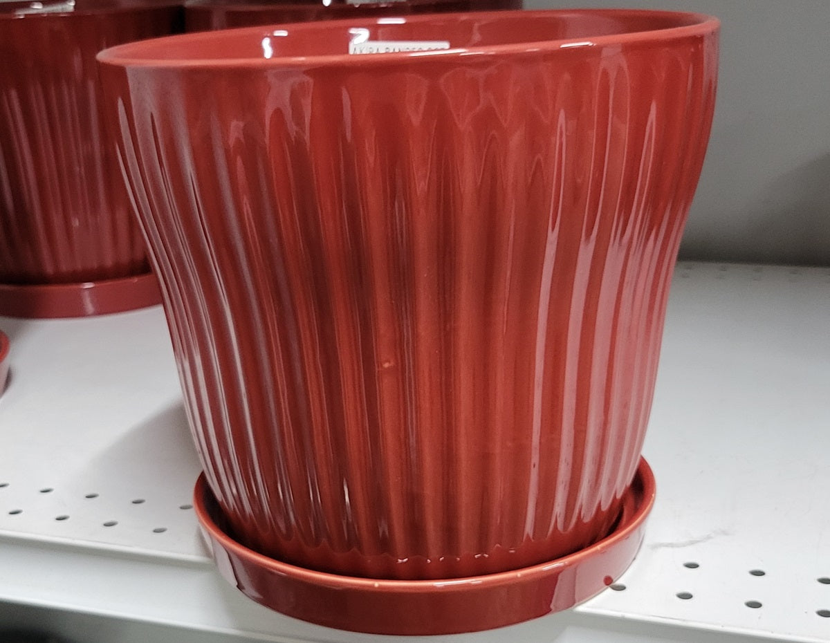 Bombora - Akira Banded Pot with Saucer - Red