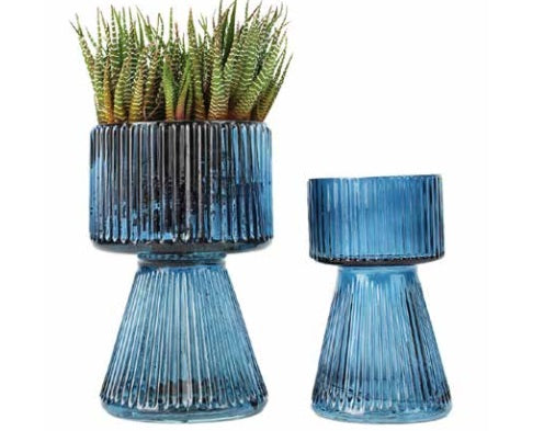 Sapphire Blue Glass Pedestal Water Planter