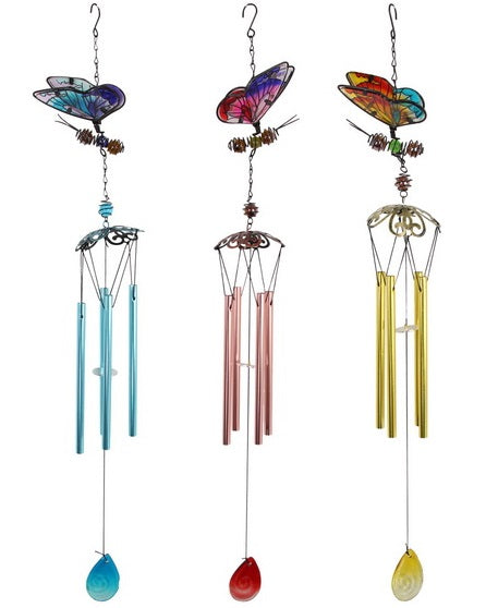 Wind Chime Mosaic Glass Metal Butterfly