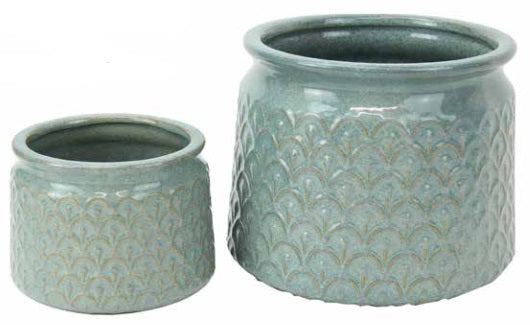 Scallop Pattern Planter Teal Blue