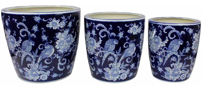 Mega Pot With Saucer Royal Blue Parrots