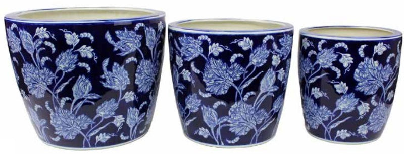 Mega Pot With Saucer Royal Blue Floral