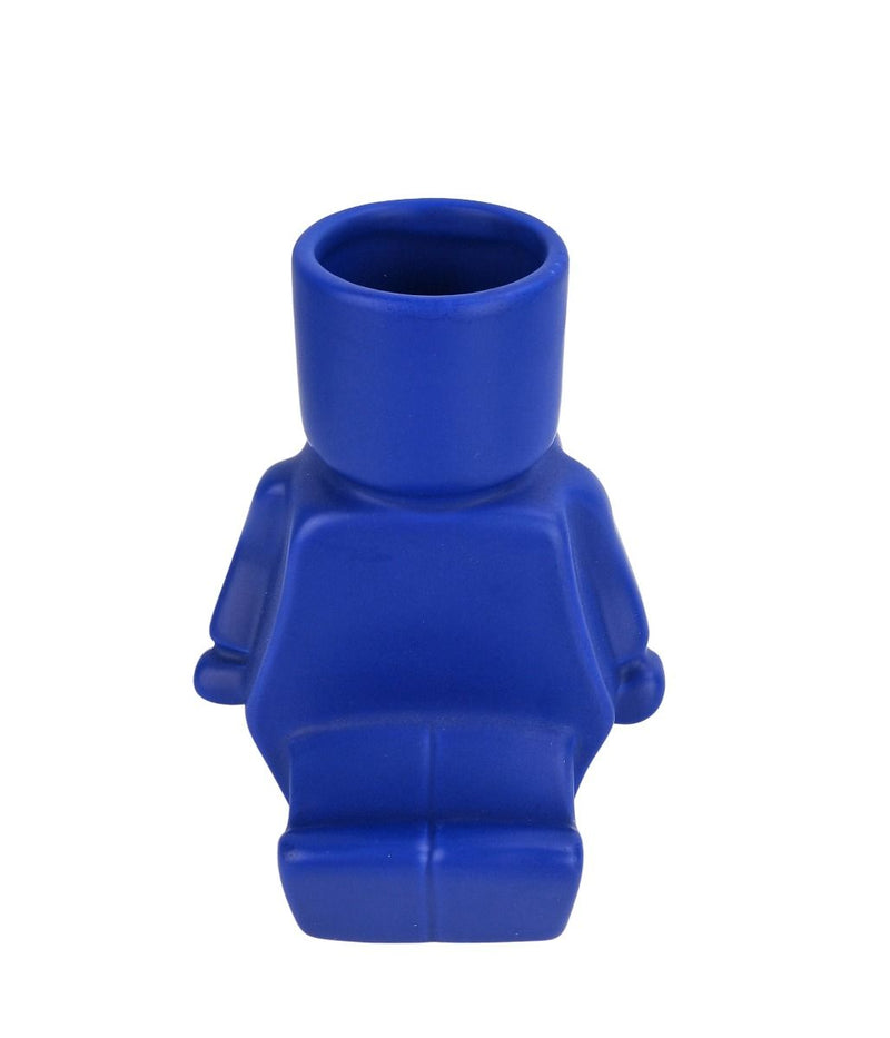 Block Man Sitting Planter Blue