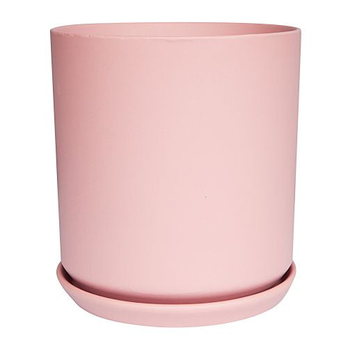 Cylinder Pot With Saucer Matt Pink