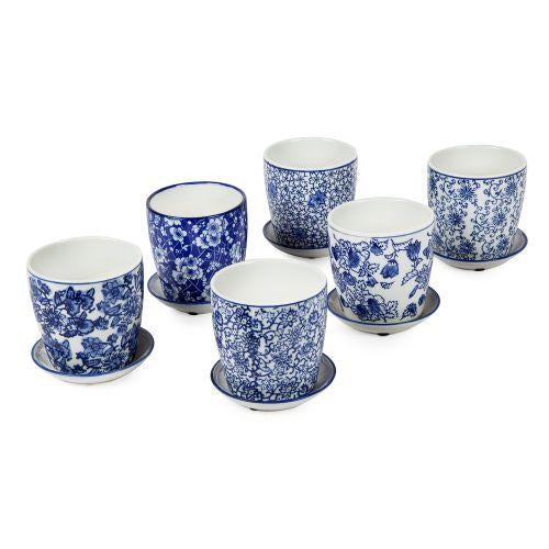 Floral Blue And White Pot With Saucer