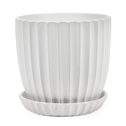 Ridge Pot With Saucer Matt White