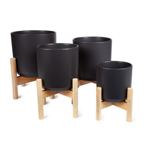 Flower Pot With Stand Matt Black