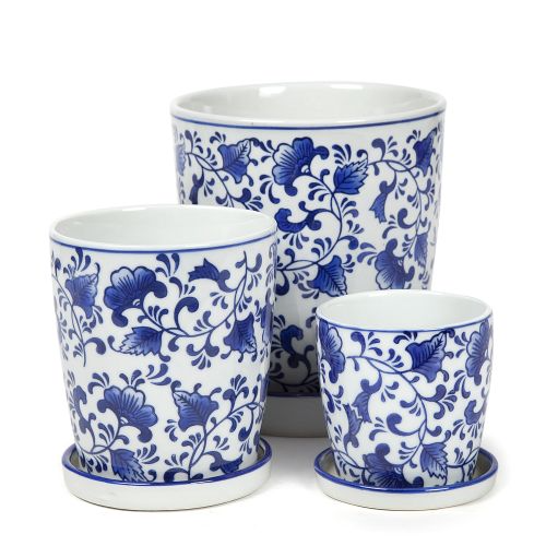 Blue And White Pot With Saucer Flower