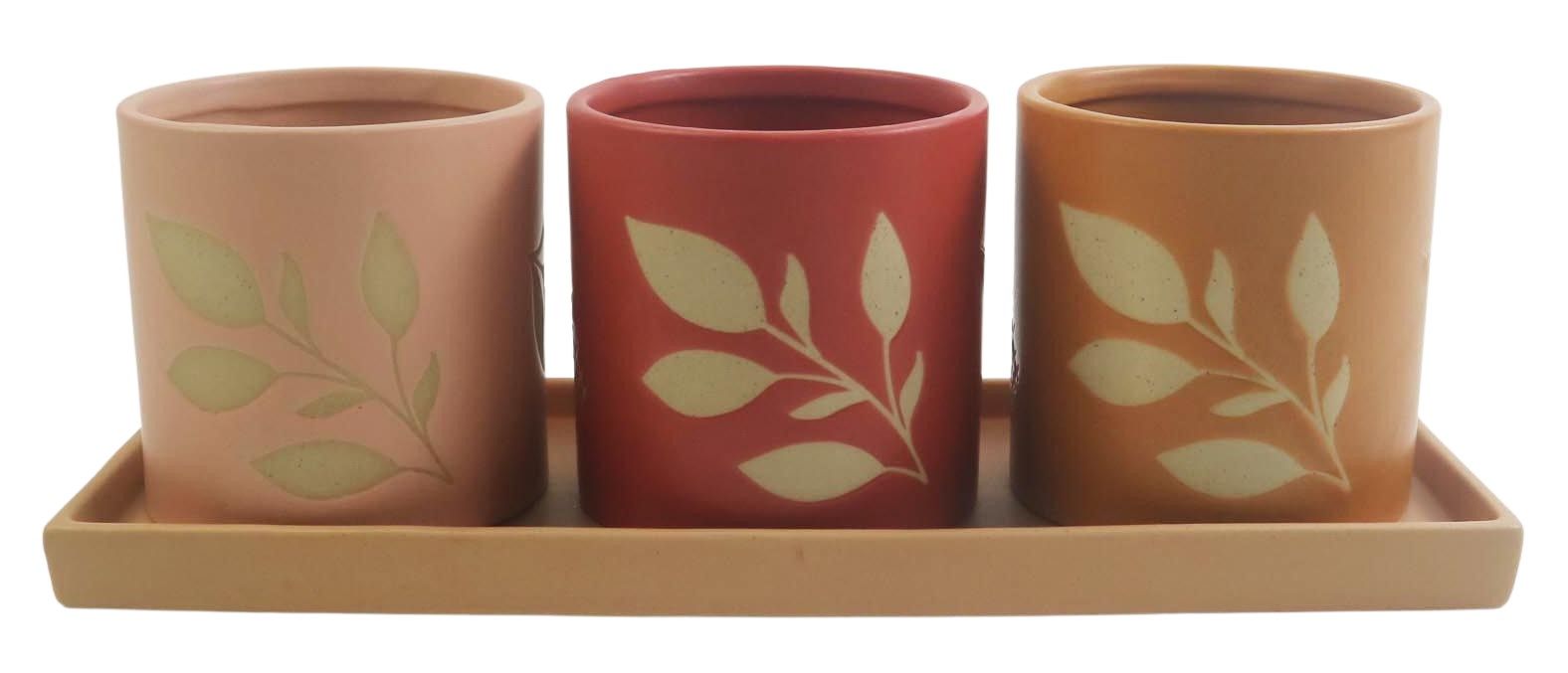 Shae Foliage Planters On Tray Pink