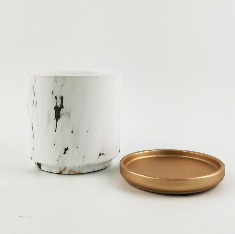 Mckenna Planter With Saucer Marble Gold