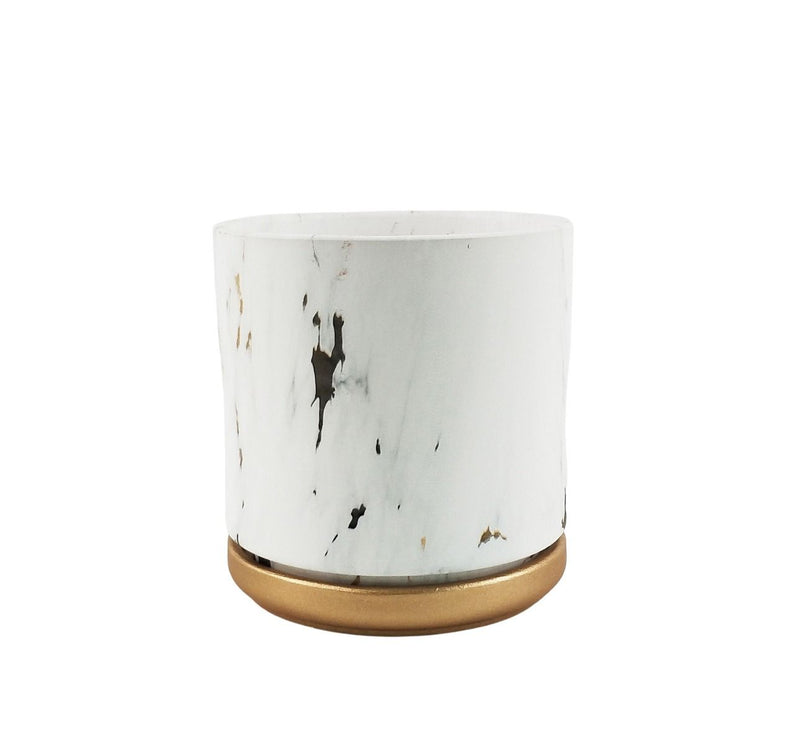 Mckenna Planter With Saucer Marble Gold