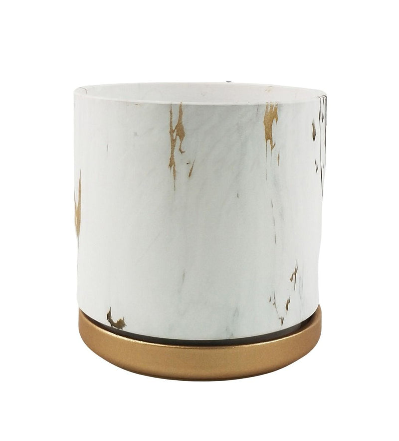 Mckenna Planter With Saucer Marble Gold